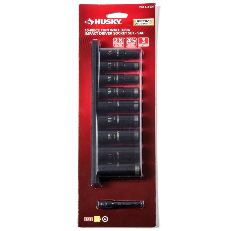 Juego de dados de impacto de 6 puntos de pared delgada de 3/8 pulgadas SAE/Métrico Husky (20 piezas) - H3DHYB20PC
