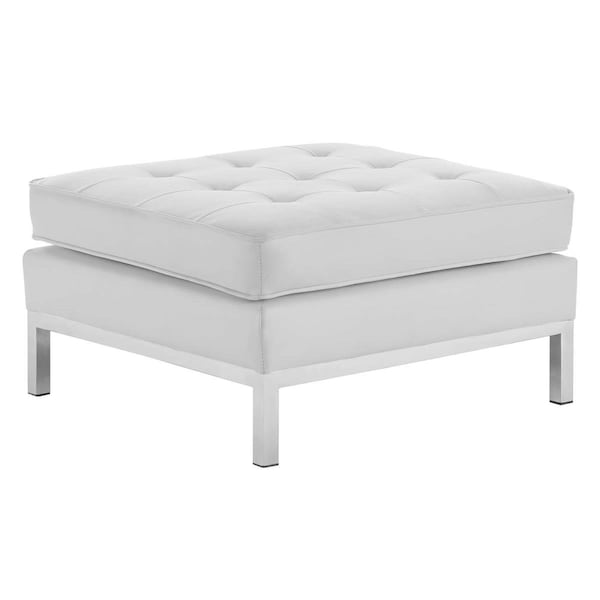 Modway Furniture Silver White Loft Tufted Upholstered Faux Leather Ottoman - 16 x 27.5 x 27.5 in. - EEI-3394-SLV-WHI