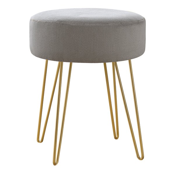 Monarch Specialties Ottoman, Pouf, Footrest, Foot Stool, 14" Round, Fabric, Metal Legs, Grey, Gold, Contemporary, Modern - I 9003
