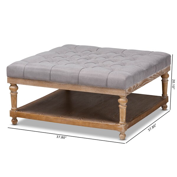 Baxton Studio Kelly Grey Linen Upholstered and Greywashed Wood Cocktail Ottoman - 164-10650