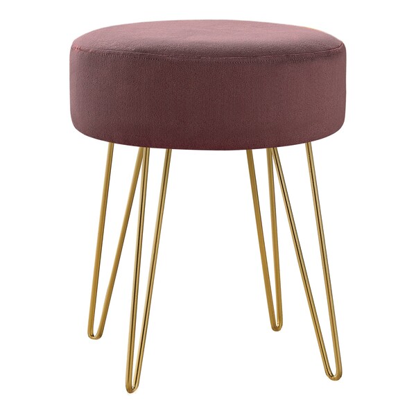 Monarch Specialties OTTOMAN - PLUM FABRIC / GOLD METAL LEGS - I 9001