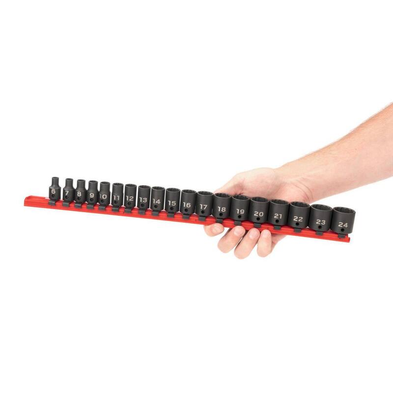 Juego de dados de impacto de 12 puntos con unidad de 3/8 pulgadas (19 piezas) (6-24 mm) - Rieles - SID91114