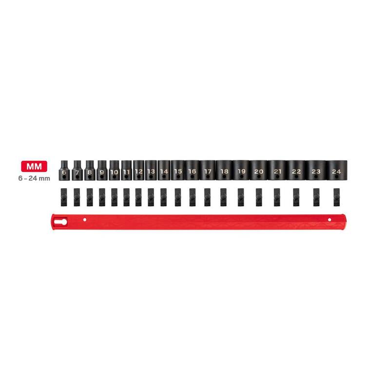 Juego de dados de impacto de 12 puntos con unidad de 3/8 pulgadas (19 piezas) (6-24 mm) - Rieles - SID91114