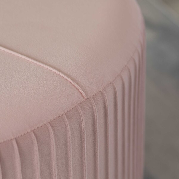 Fabulaxe Round Velvet Ottoman Stool Raised with Hairpin Gold Base, Pink, Large - QI004324.PK.L