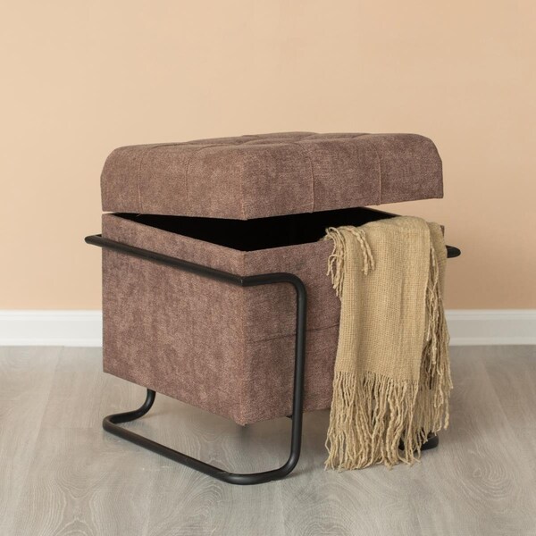 Kd Americana 19 x 17.5 x 17.5 in. Square Fabric Storage Ottoman with Black Metal Frame Brown - KD3168182