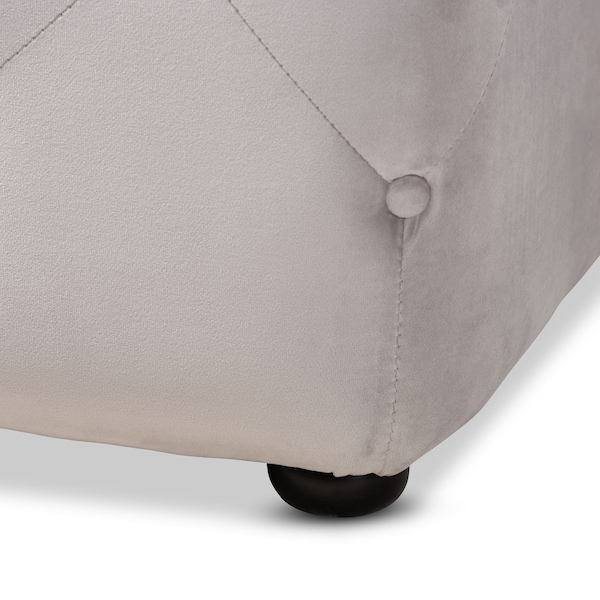 Baxton Studio Calvetti Gray Velvet Upholstered Button-Tufted Cocktail Ottoman - 153-9364