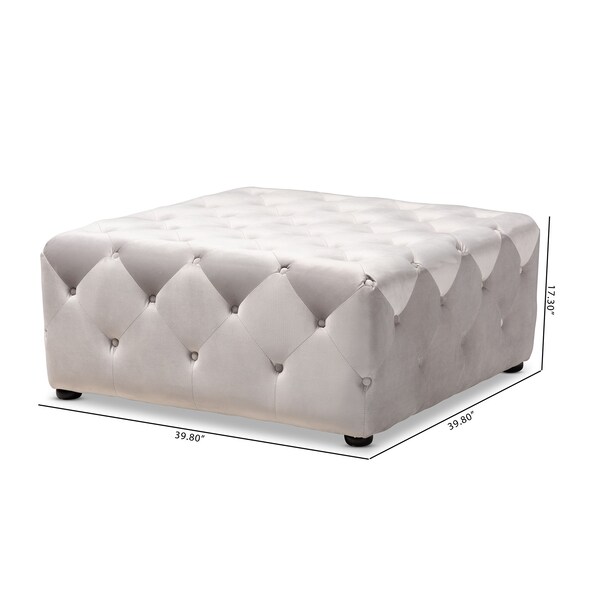 Baxton Studio Calvetti Gray Velvet Upholstered Button-Tufted Cocktail Ottoman - 153-9364