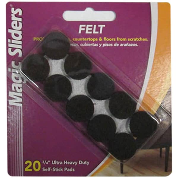 Magic Sliders 61215 Brown Ultra Heavy Duty Self Stick Felt Pad, 0.75 in., 20PK - MA573886