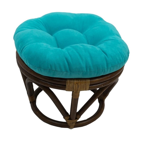 Fixturesfirst Rattan Ottoman with Micro Suede Cushion, Aqua Blue - FI1585078