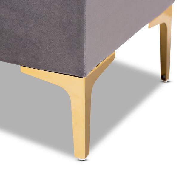 Baxton Studio Valere Grey Velvet Upholstered Gold Finished Tufted Storage Ottoman - 162-10462