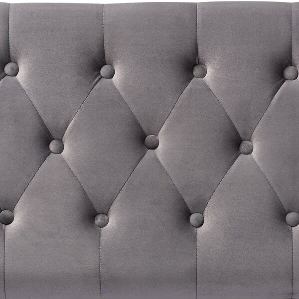 Baxton Studio Valere Grey Velvet Upholstered Gold Finished Tufted Storage Ottoman - 162-10462