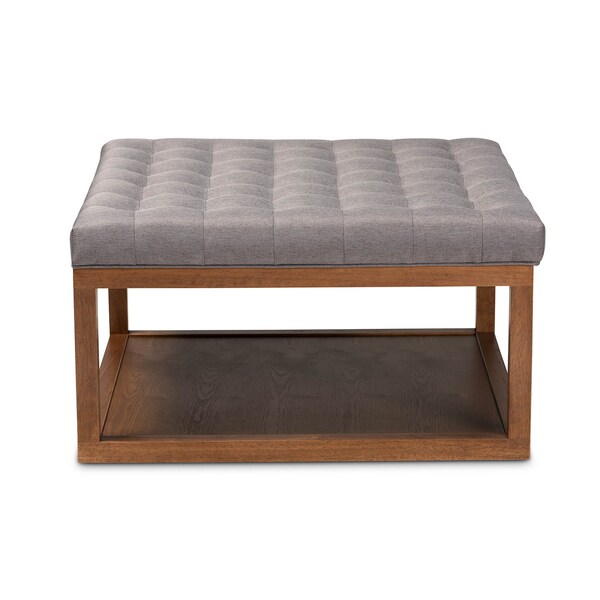 Baxton Studio Alvere Grey Upholstered Walnut Finished Cocktail Ottoman - 159-9618