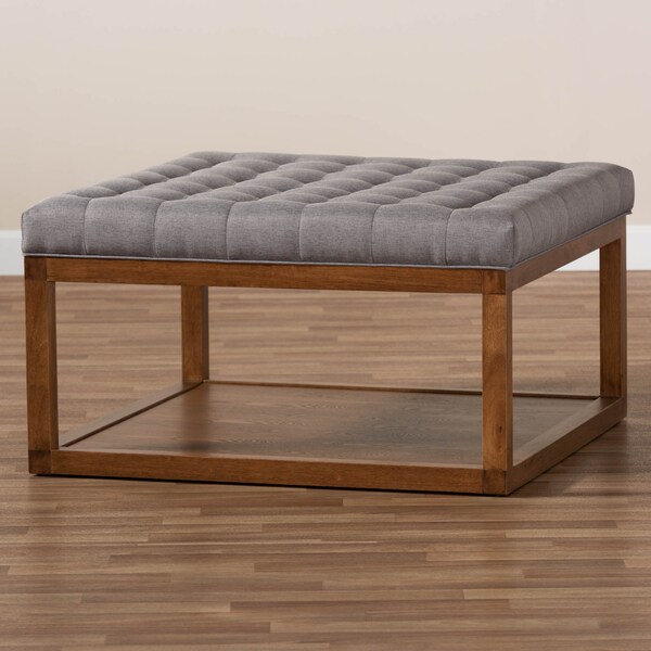 Baxton Studio Alvere Grey Upholstered Walnut Finished Cocktail Ottoman - 159-9618