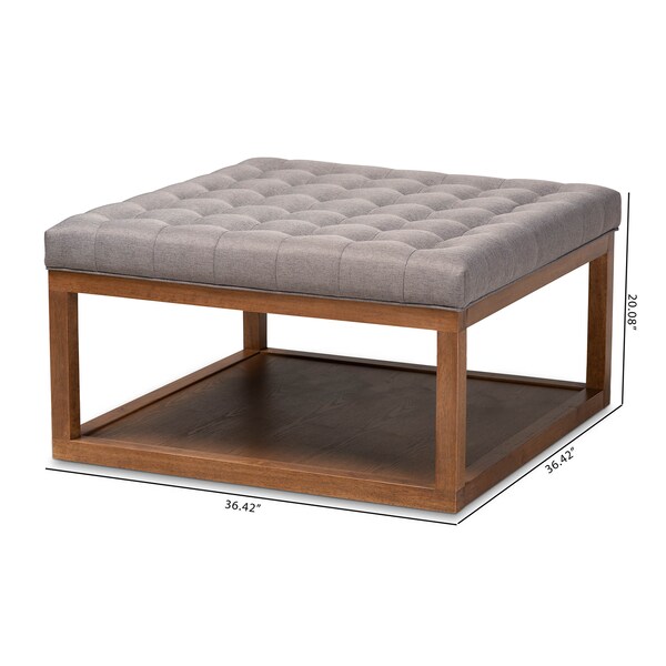 Baxton Studio Alvere Grey Upholstered Walnut Finished Cocktail Ottoman - 159-9618