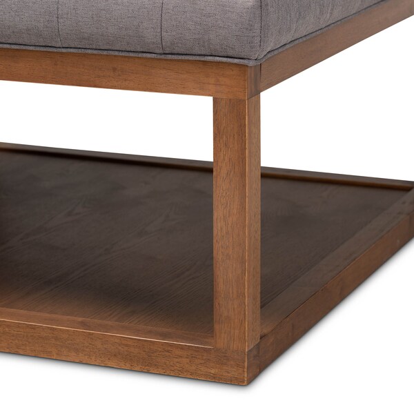 Baxton Studio Alvere Grey Upholstered Walnut Finished Cocktail Ottoman - 159-9618