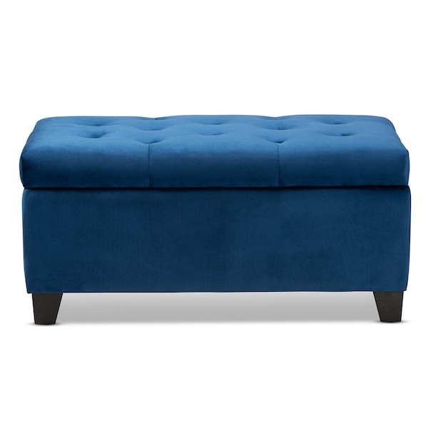 Baxton Studio Michaela Navy Blue Velvet Upholstered Storage Ottoman - 162-10459
