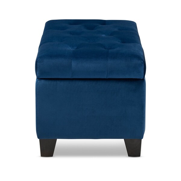 Baxton Studio Michaela Navy Blue Velvet Upholstered Storage Ottoman - 162-10459