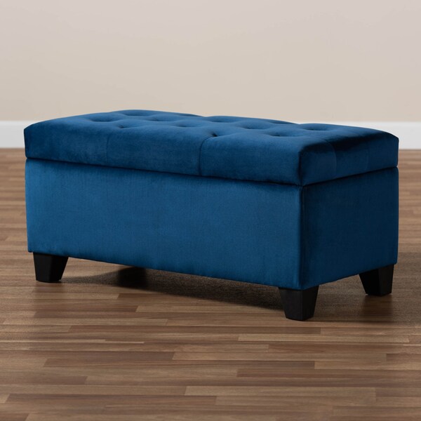 Baxton Studio Michaela Navy Blue Velvet Upholstered Storage Ottoman - 162-10459