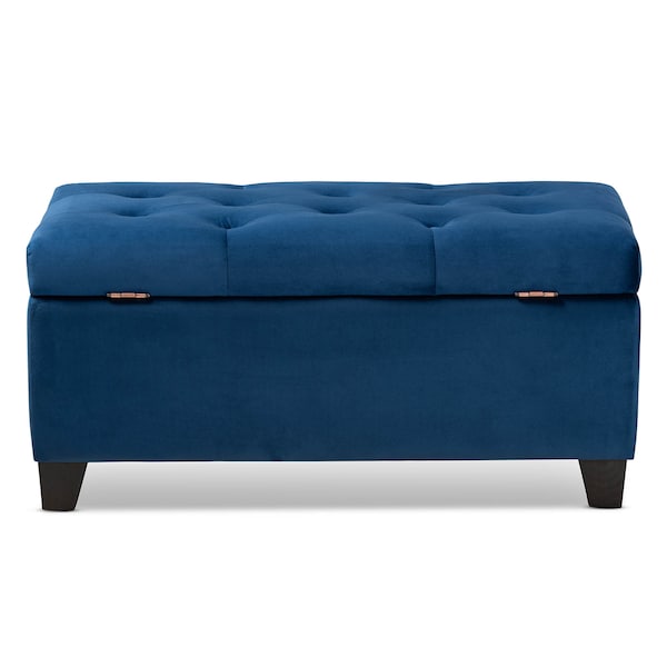 Baxton Studio Michaela Navy Blue Velvet Upholstered Storage Ottoman - 162-10459