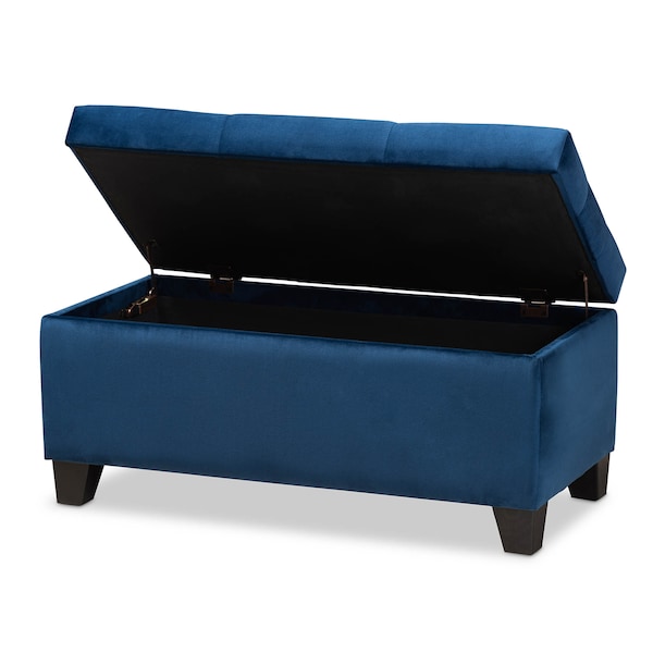 Baxton Studio Michaela Navy Blue Velvet Upholstered Storage Ottoman - 162-10459