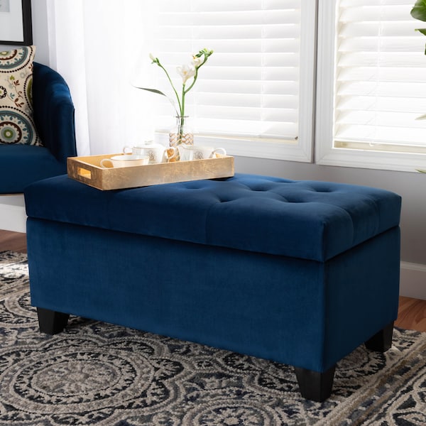 Baxton Studio Michaela Navy Blue Velvet Upholstered Storage Ottoman - 162-10459