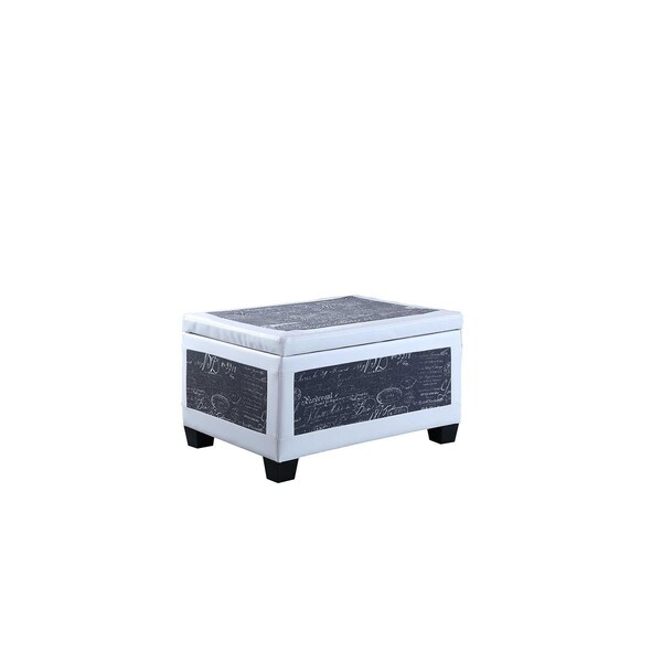 Ore Furniture 19 in Old World Blue  White Bonded Leather Accent Trim Storage Ottoman with 2 Seating - HB4752