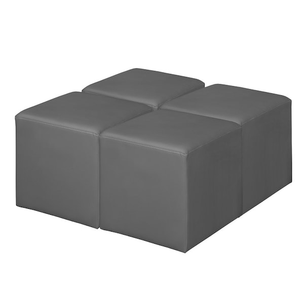 Regency Jean Square Vinyl Ottoman (Set of 4)- Grey - N6263GY4PK