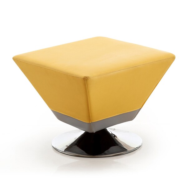 Manhattan Comfort Diamond Swivel Ottoman in Yellow and Polished Chrome - OT002-YL