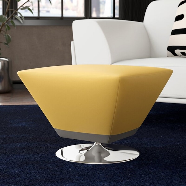 Manhattan Comfort Diamond Swivel Ottoman in Yellow and Polished Chrome - OT002-YL