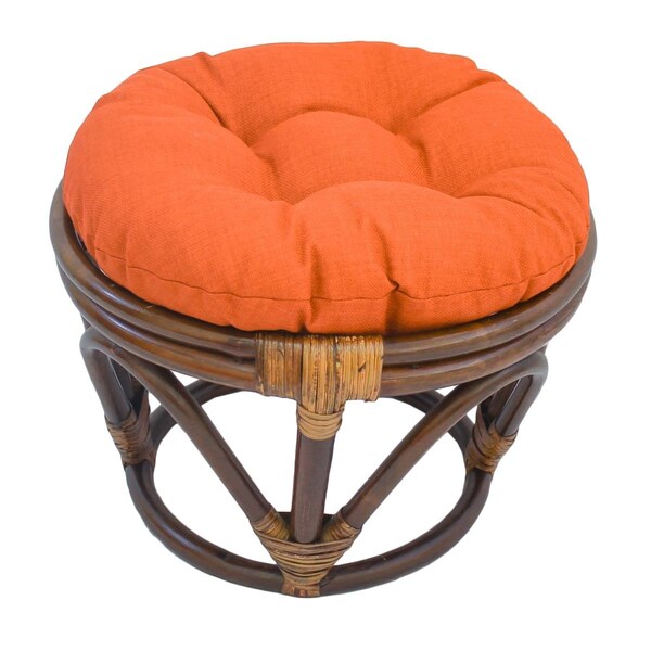 International Caravan Rattan Ottoman with Outdoor Fabric Cushion, Tangerine Dream - 3301-REO-S13