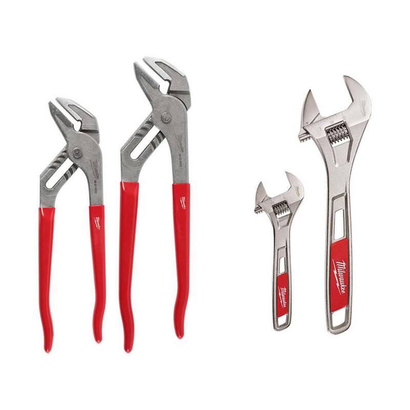 Set de pinzas con mandíbulas suaves de 10 y 12 pulgadas de Milwaukee con juego de 2 llaves ajustables de 6 y 10 pulgadas (paquete de 4) - 48-22-6554P-48-22-7400