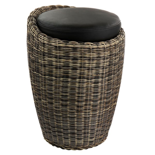 Elama Wicker Outdoor Ottoman Chair, Brown & Black - ELM-829D-BROWN