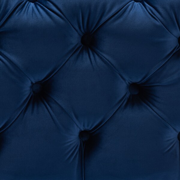 Baxton Studio Avara Blue Velvet Upholstered Gold Finished Button Tufted Ottoman - 153-9371