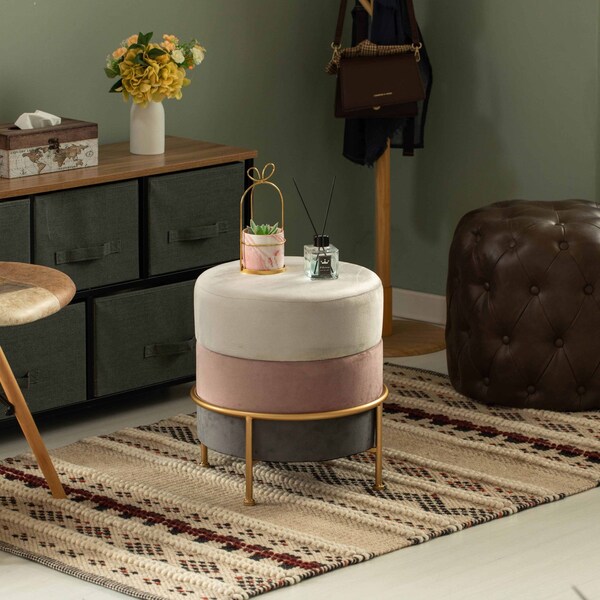Vintiquewise Ottoman, 15.75 W, Velvet, MDF, Metal, Multicolor - QI004625