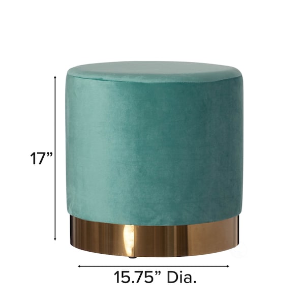 Fabulaxe Ottoman, 15.75 W, Velvet, MDF, Metal, Teal Blue - QI004323.TBL