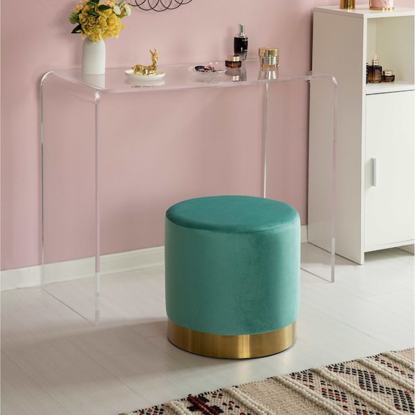 Fabulaxe Ottoman, 15.75 W, Velvet, MDF, Metal, Teal Blue - QI004323.TBL