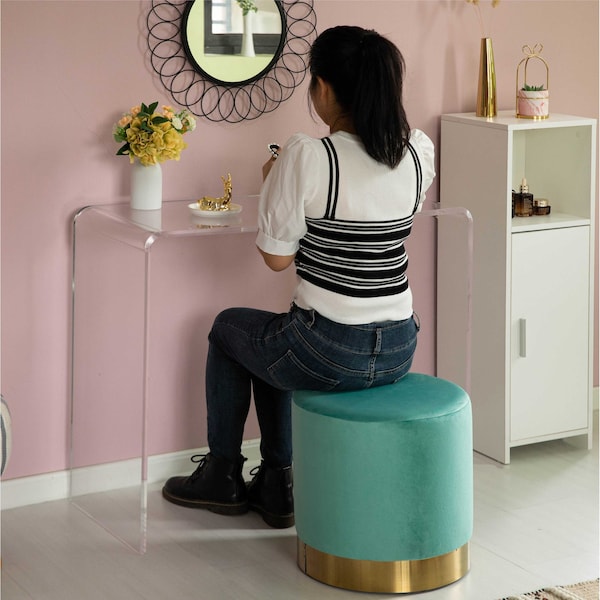 Fabulaxe Ottoman, 15.75 W, Velvet, MDF, Metal, Teal Blue - QI004323.TBL