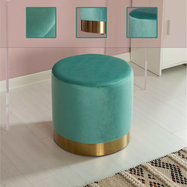 Fabulaxe Ottoman, 15.75 W, Velvet, MDF, Metal, Teal Blue - QI004323.TBL