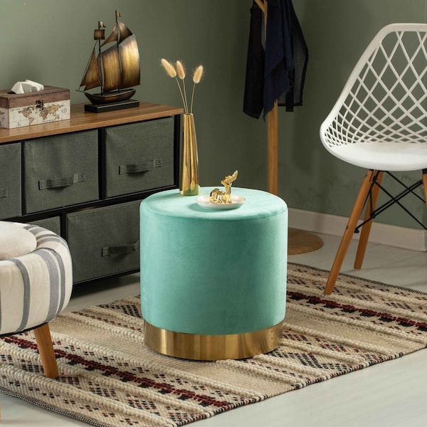 Fabulaxe Ottoman, 15.75 W, Velvet, MDF, Metal, Teal Blue - QI004323.TBL