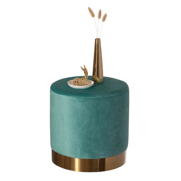 Fabulaxe Ottoman, 15.75 W, Velvet, MDF, Metal, Teal Blue - QI004323.TBL