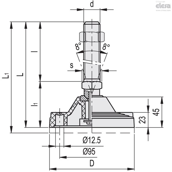 Elesa Levelling feet for ground mounting, LV.F-125-ACV-AS-M30x186 - LV.F-125-ACV