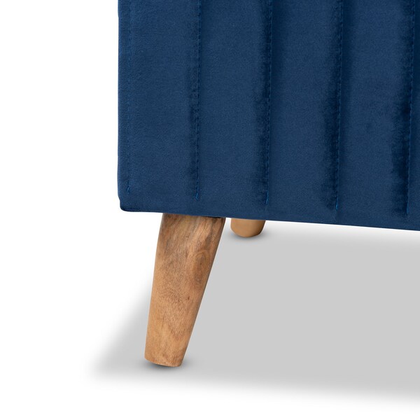 Baxton Studio 39.4 W, 18.9 H, Fabric Velvet "100% Polyester"/Firwood/Foam, Navy Blue/Walnut Brown - 188-11567-ZORO