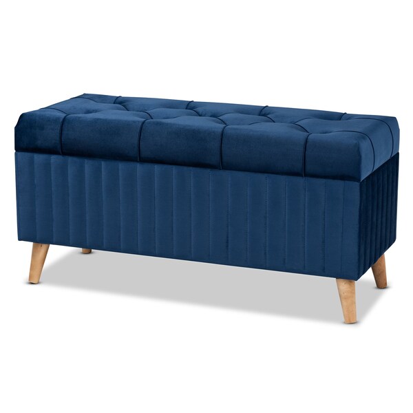 Baxton Studio 39.4 W, 18.9 H, Fabric Velvet "100% Polyester"/Firwood/Foam, Navy Blue/Walnut Brown - 188-11567-ZORO
