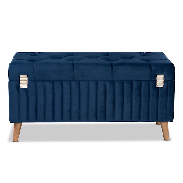Baxton Studio 39.4 W, 18.9 H, Fabric Velvet "100% Polyester"/Firwood/Foam, Navy Blue/Walnut Brown - 188-11567-ZORO