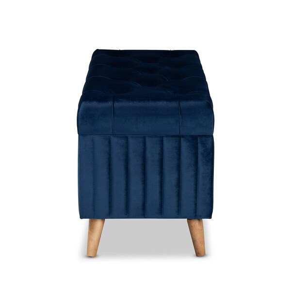 Baxton Studio 39.4 W, 18.9 H, Fabric Velvet "100% Polyester"/Firwood/Foam, Navy Blue/Walnut Brown - 188-11567-ZORO
