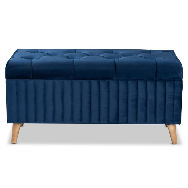 Baxton Studio 39.4 W, 18.9 H, Fabric Velvet "100% Polyester"/Firwood/Foam, Navy Blue/Walnut Brown - 188-11567-ZORO