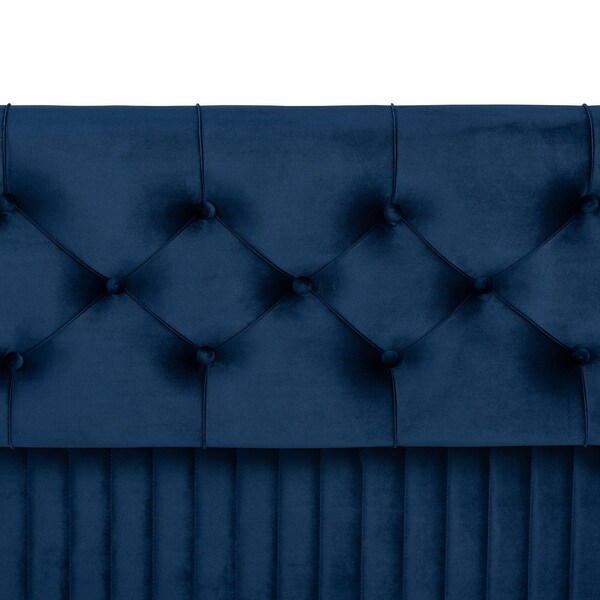 Baxton Studio 39.4 W, 18.9 H, Fabric Velvet "100% Polyester"/Firwood/Foam, Navy Blue/Walnut Brown - 188-11567-ZORO