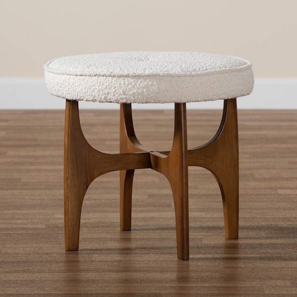 Baxton Studio Theo Japandi Cream Boucle Fabric and Walnut Brown Finished Rubberwood Ottoman Footstool - 228-12966-ZORO