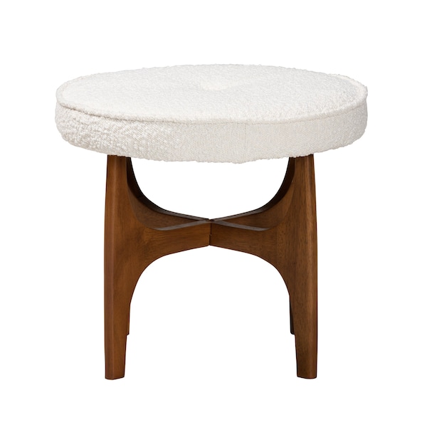 Baxton Studio Theo Japandi Cream Boucle Fabric and Walnut Brown Finished Rubberwood Ottoman Footstool - 228-12966-ZORO