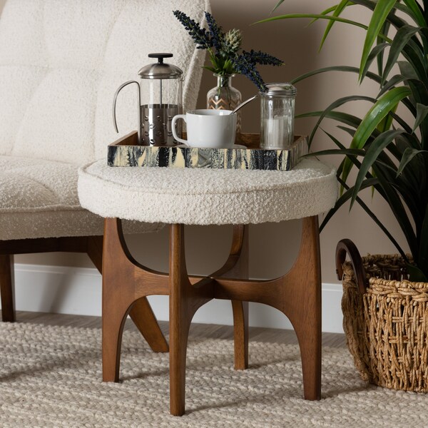 Baxton Studio Theo Japandi Cream Boucle Fabric and Walnut Brown Finished Rubberwood Ottoman Footstool - 228-12966-ZORO